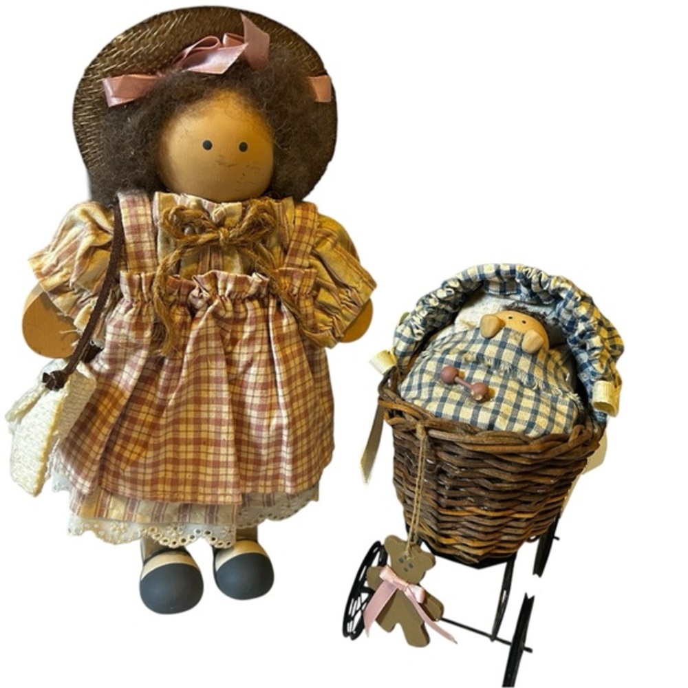 Lizzie High - “Rebecca Bowman” wooden doll with baby Stroller Set